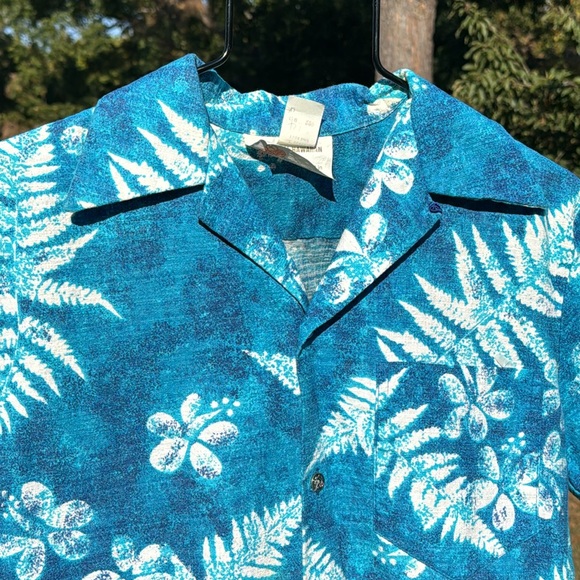 Nos 1960s 70s Vintage 100% Cotton Blue White Extra LoopM Hawaiian Shirt